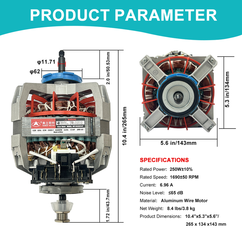 120V 60Hz 6.67A Clothes Dryer Drive Motor for Whirlpool 279827-3